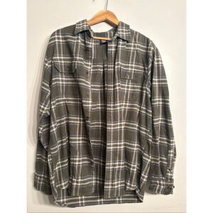 Dickies Navy Gray Plaid Flannel Relaxed Fit Long Sleeve Button Up Size Medium